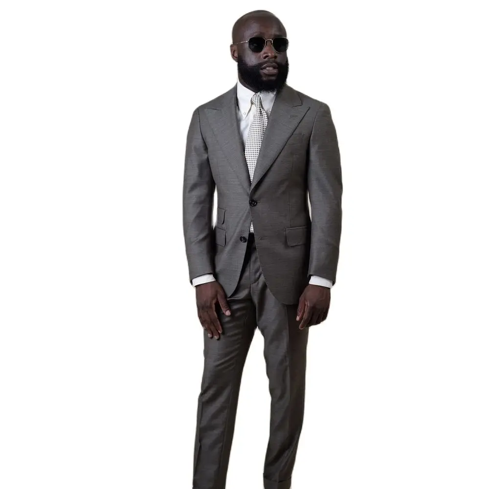 

Темно-серые однобортные мужские костюмы, облегающий пиджак и брюки, официальный деловой полный костюм с заостренным лацканом, большие размеры по индивидуальному заказу