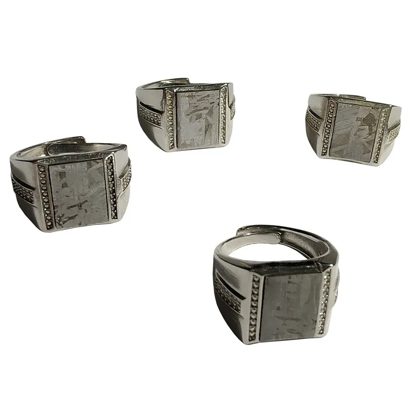 

High Quality Iron Meteorite Inlaid Ring Inlaid with Natural Meteorite 8g Live Ring Ring Can Be Adjusted In Size