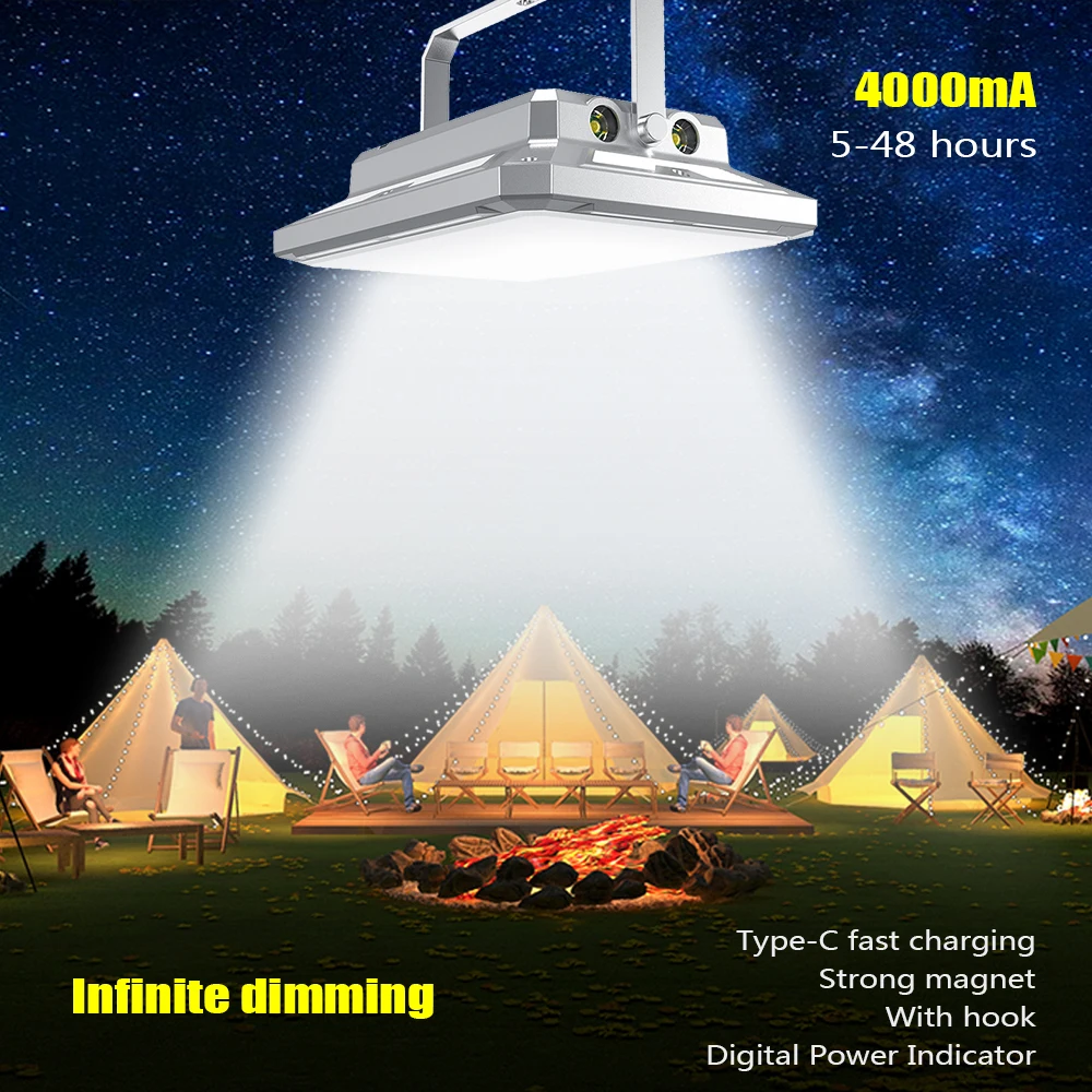 

New USB C Rechargeable LED Camping Strong Light with Magnet Portable Torch Infinite Dimming Tent Light Work Maintenance Lighting