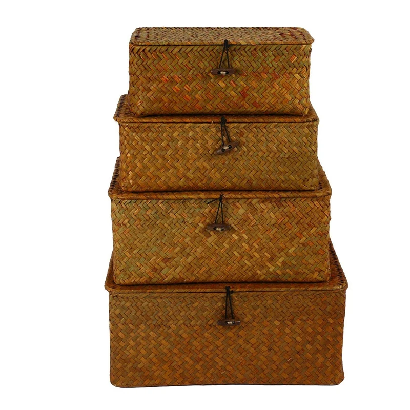 Seagrass Storage Baskets With Lids, Woven Rectangular Basket Bins, Wicker Storage Organizer For Shelf, Set Of 8 
Seagrass Storage Baskets With Lids, Woven Rectangular Basket Bins, Wicker Storage Organizer For Shelf, Set Of 8