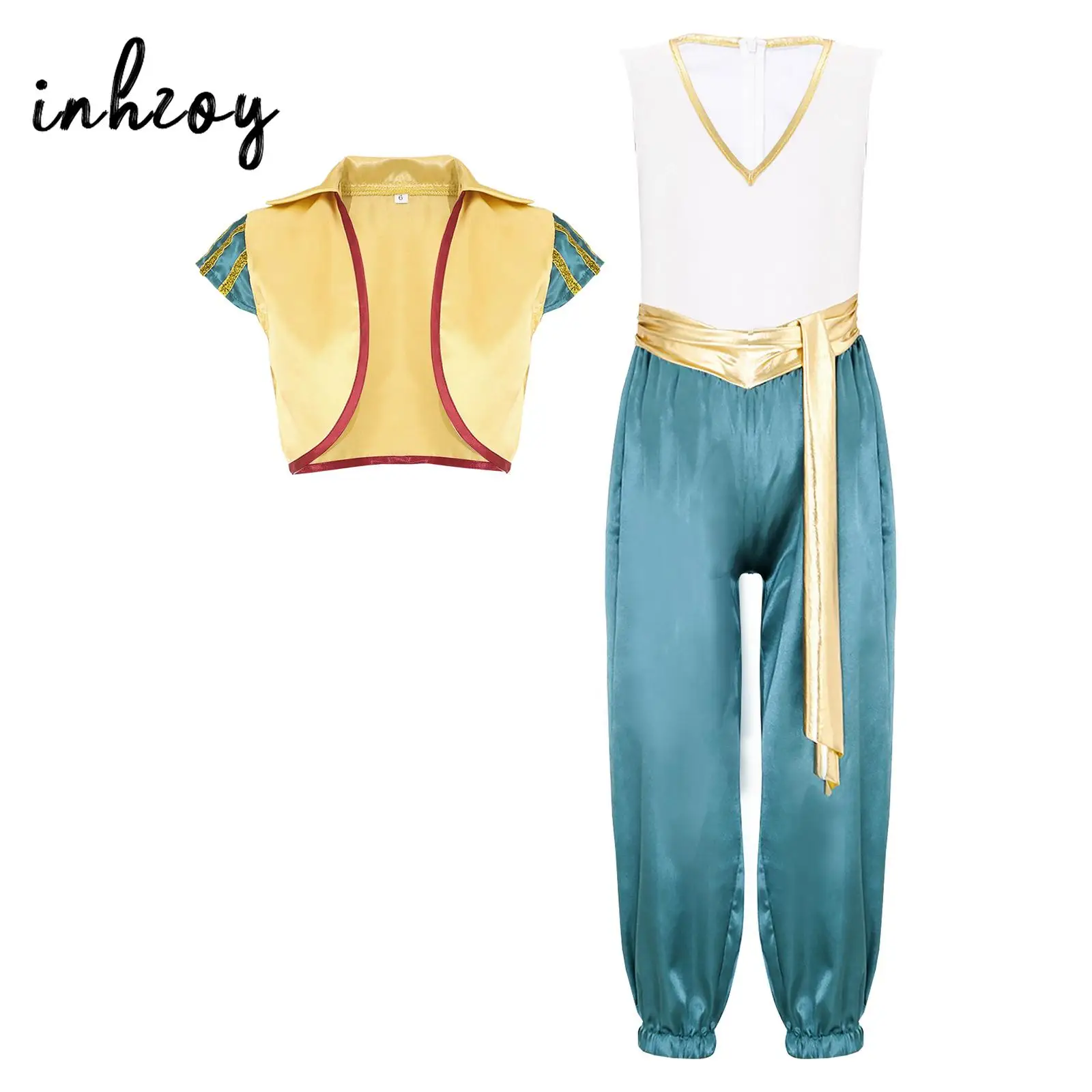 Kids Boys Arabian Prince Costume Halloween Cosplay Performance Arab Clothing Outfit Sleeveless Wide Leg Jumpsuit with Vest Set
Kids Boys Arabian Prince Costume Halloween Cosplay Performance Arab Clothing Outfit Sleeveless Wide Leg Jumpsuit with Vest Set