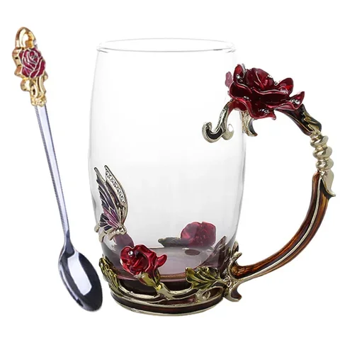 

High-grade Hand-made Enamel Coffee Mug Crystal Cup Milk Lemon Flower Tea Cup Glass Drinkware Gift Couple Mug For Lover Wedding