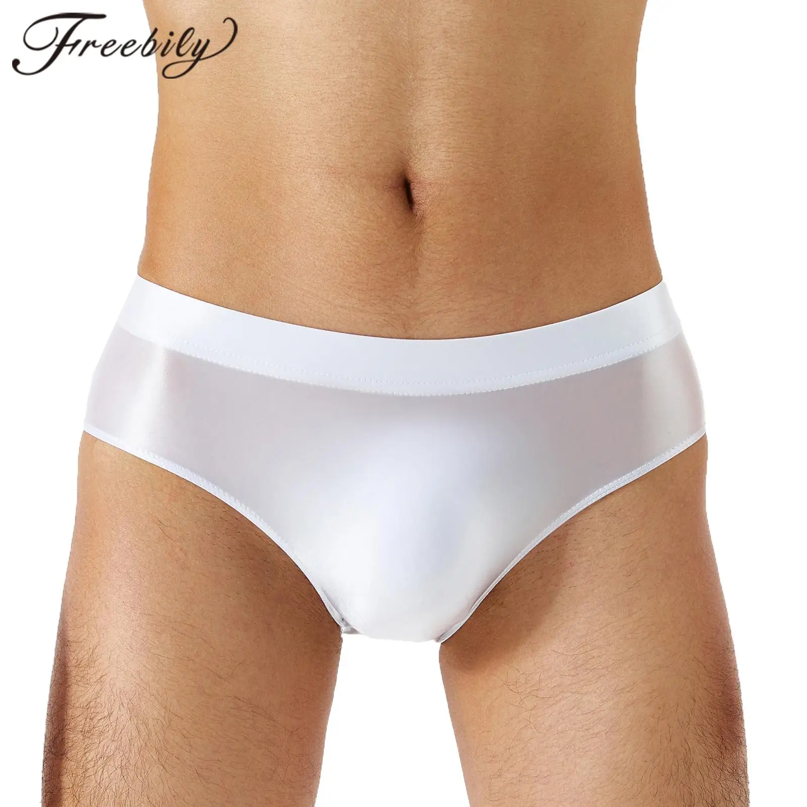 

Swimwear Men's Low Rise Briefs Oil Smooth Glossy Panties Lingerie Males Solid Color Elastic Waistband Underpants Underwear