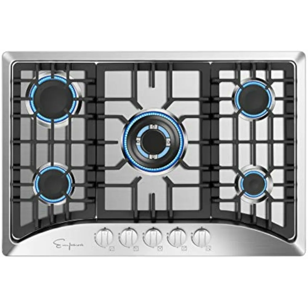

30 Inch Gas Cooktop with 5 World Class Made in Italy SABAF Burners, LPG/NG Convertible, Ideal RV Top Stoves for Kitchen
