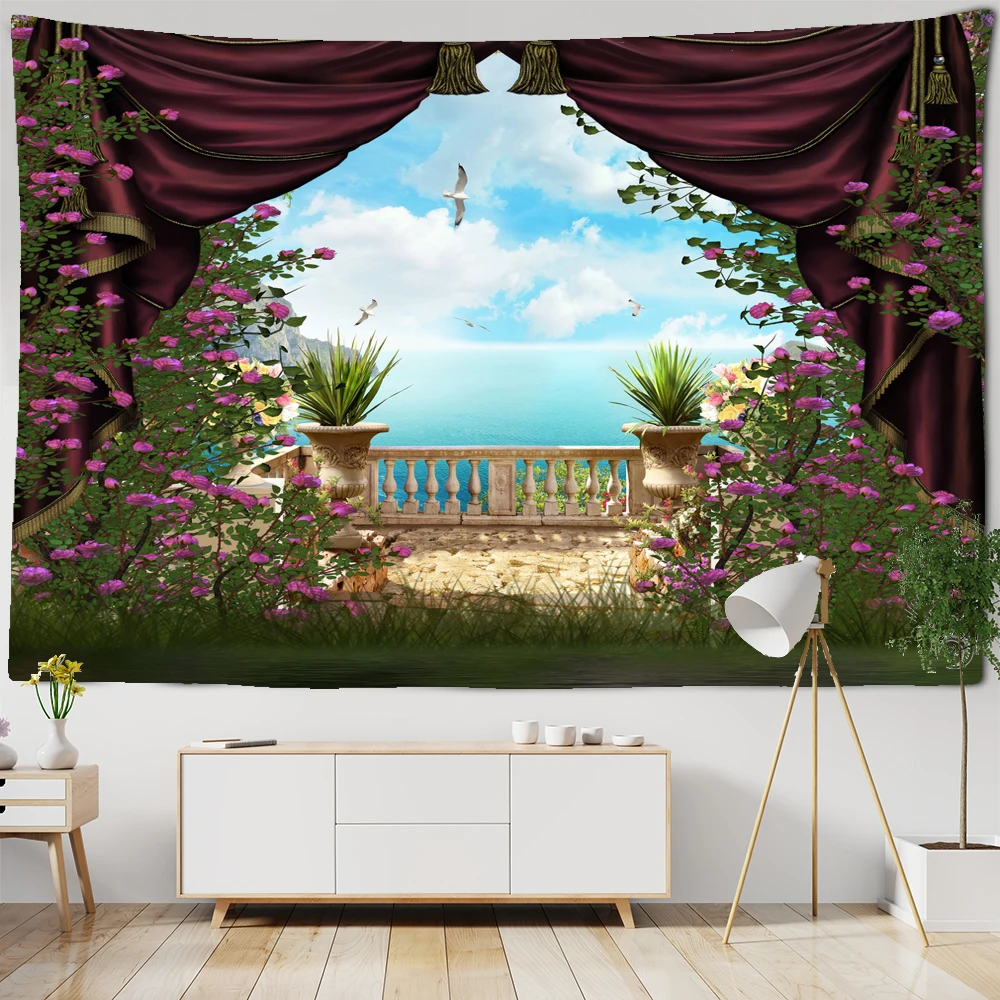 

Landscape scenery outside the window Tapestry Wall Hanging Bohemian Hippie Tapestry Living Room Bedroom decoration wall blanket