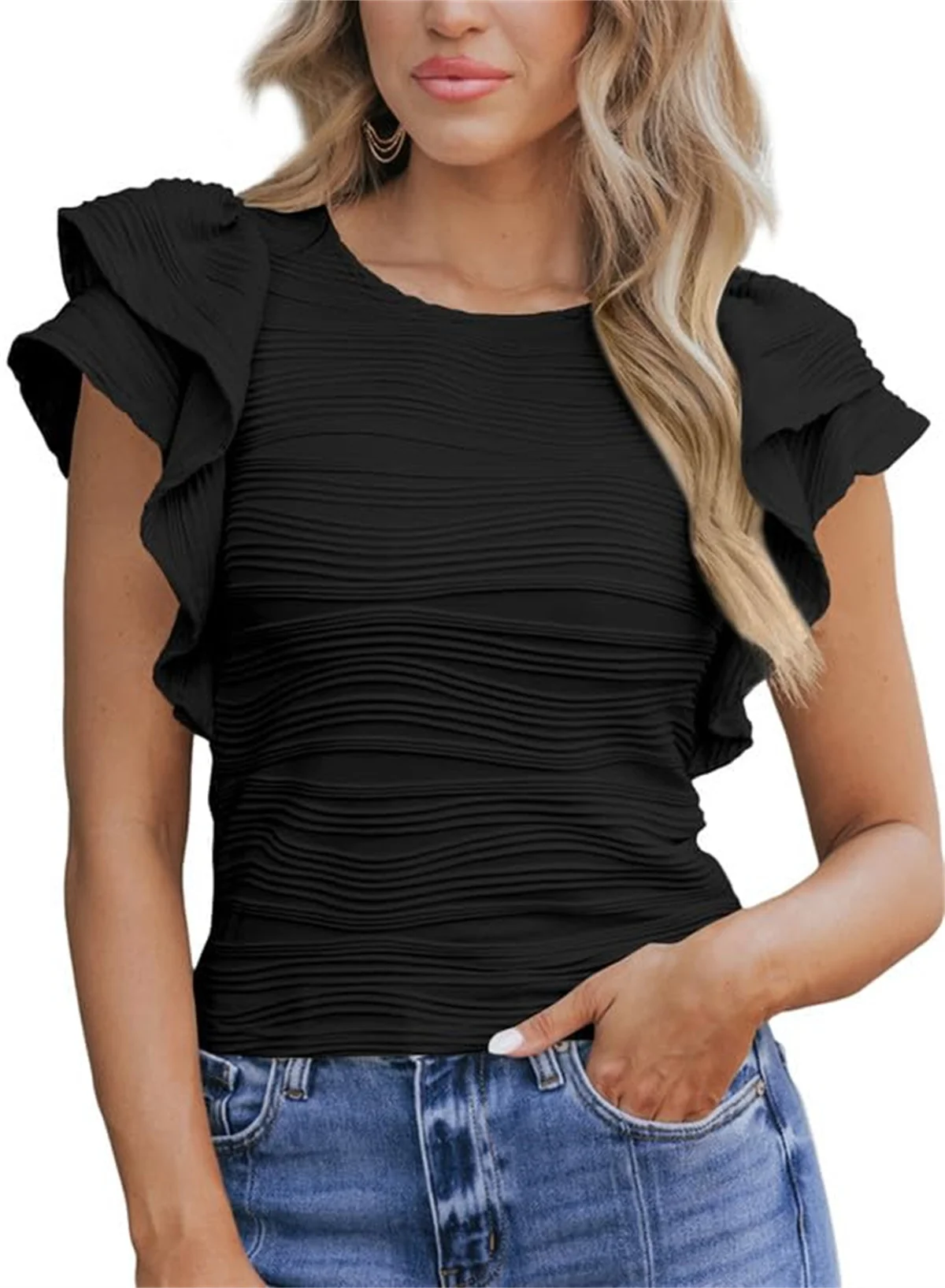 Womens Tops Casual Crewneck Ruffle Short Sleeve T Shirts Slim Fit Dressy Blouses
Womens Tops Casual Crewneck Ruffle Short Sleeve T Shirts Slim Fit Dressy Blouses
