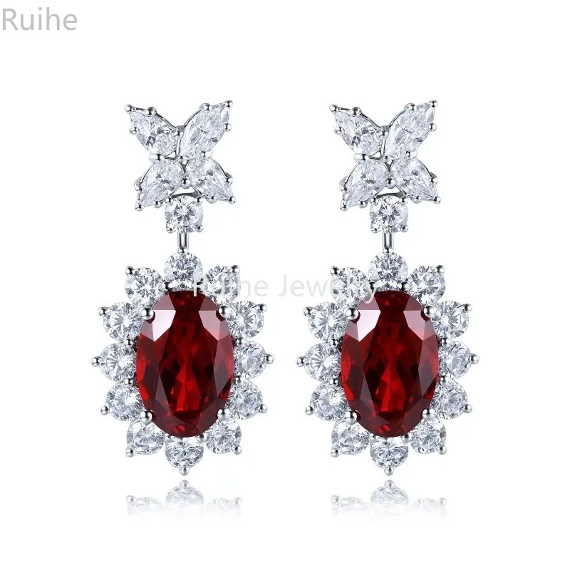 

Ruihe New Fashion 9k Gold A Pair Total 8.98ct Oval Lab Grown Ruby Earrings for Women Party Jeweley Personalizado Wedding Gift