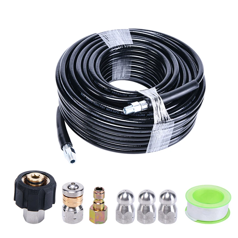 Sewer Jetter Kit for Karcher Pressure Washer Hose, 1/4 Inch NPT Drain Cleaning Hose, Button Nose & Rotating Sewer Jetting Nozzle
Sewer Jetter Kit for Karcher Pressure Washer Hose, 1/4 Inch NPT Drain Cleaning Hose, Button Nose & Rotating Sewer Jetting Nozzle