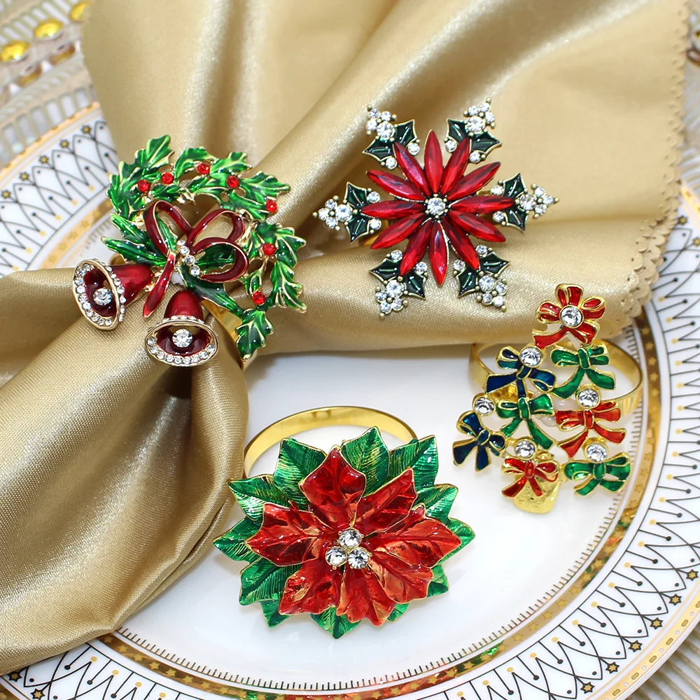 

New Christmas Red Snowflake Napkin Buckle Flower Bell Garland Napkin Rings Suitable for Table Decoration Wedding Reception