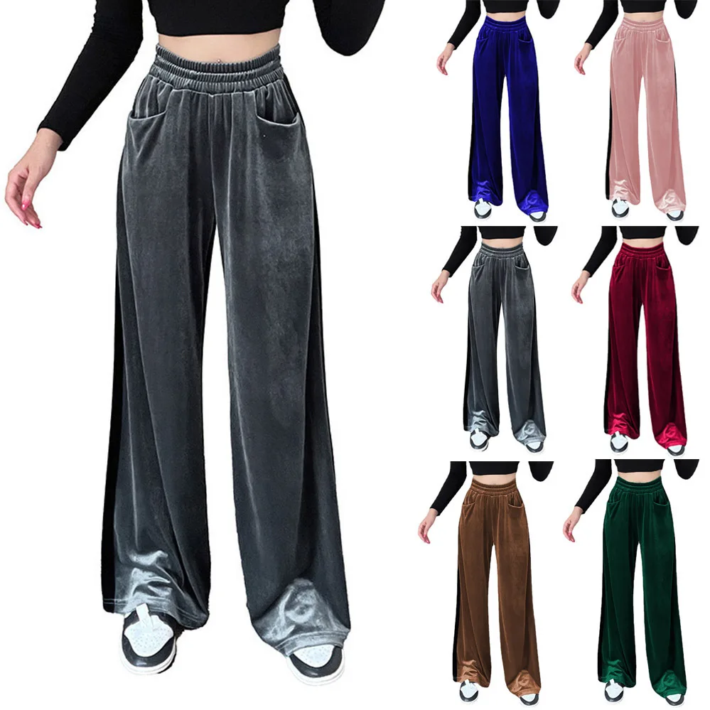 

Women's New Autumn and Winter Suede Waist Wrap Versatile Draping Spliced Straight Leg Casual Pants