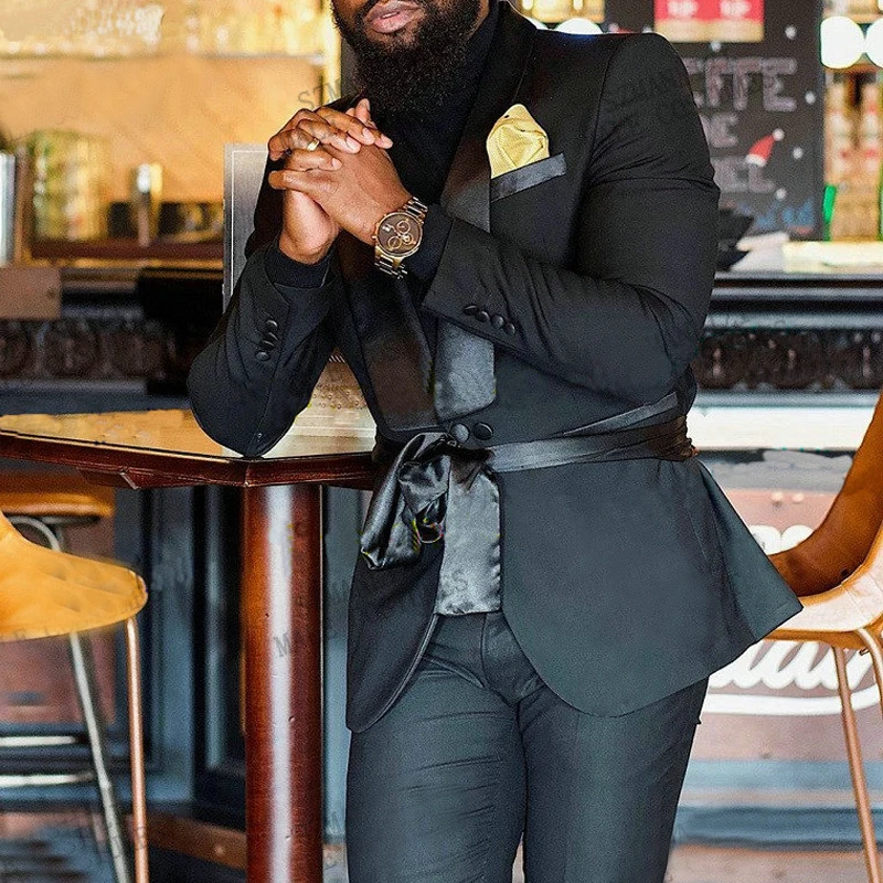 Black Men Suit For Dinner Prom 2 Pieces Jacket with Pants Belt Slim Fit Groom Wedding Shawl Lapel Male Fashion Costume Custom
Black Men Suit For Dinner Prom 2 Pieces Jacket with Pants Belt Slim Fit Groom Wedding Shawl Lapel Male Fashion Costume Custom