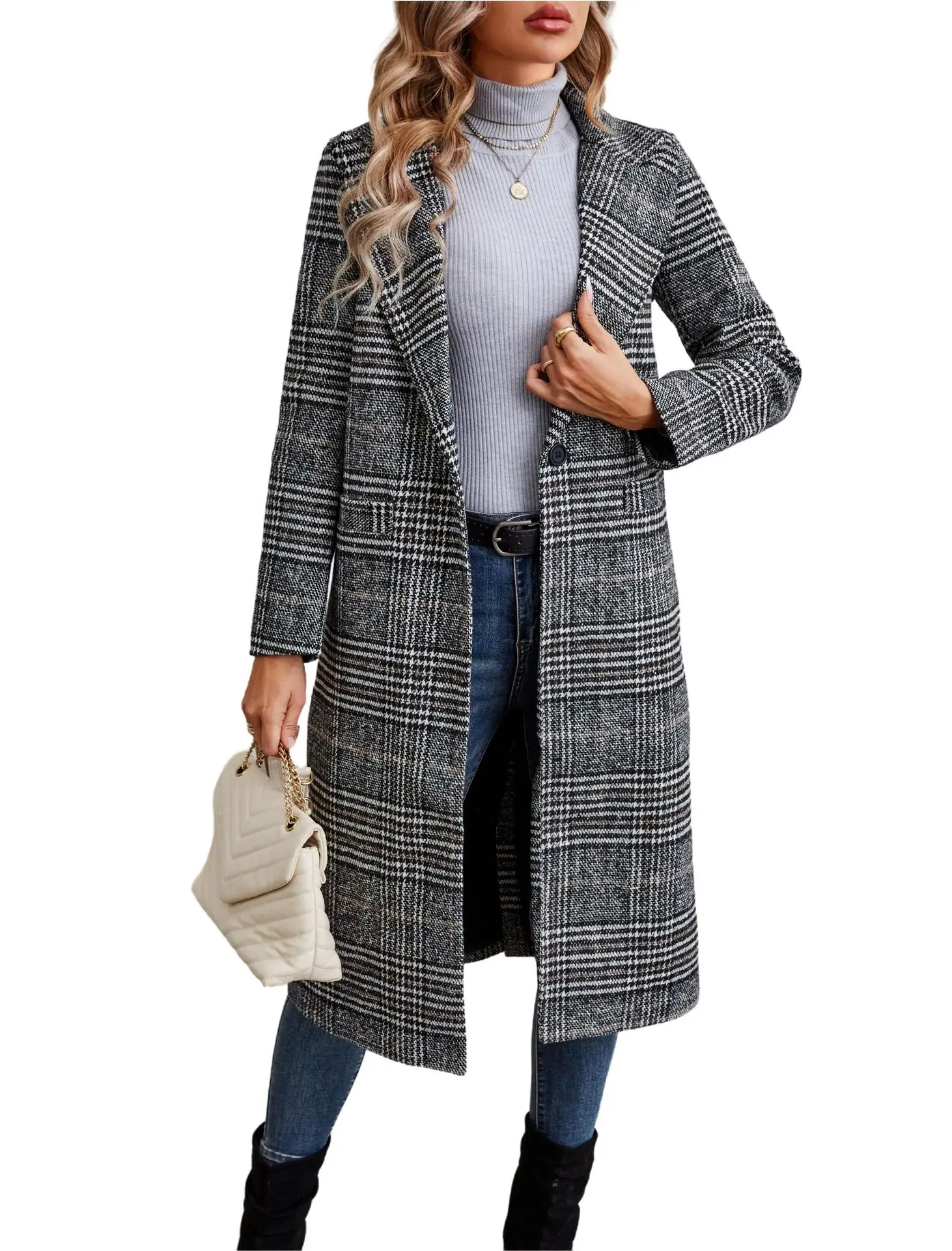 Fashion Plaid Woolen Coat Women Basic Coats Loose Spring Autumn Female Double Breasted Padded Blend Wool Outwear Female
Fashion Plaid Woolen Coat Women Basic Coats Loose Spring Autumn Female Double Breasted Padded Blend Wool Outwear Female