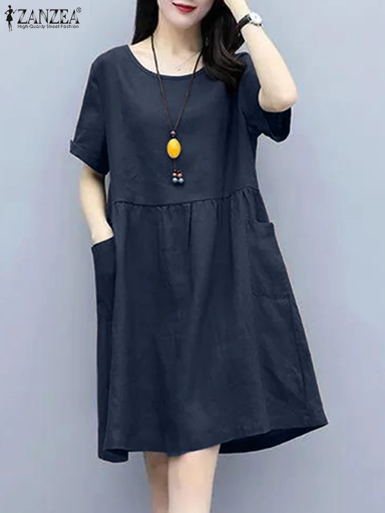 2023 ZANZEA Summer Korean Fashion Dress Woman Casual Street Sundress Female Short Sleeve Cotton Midi Robe Elegant Loose Dresses 
2023 ZANZEA Summer Korean Fashion Dress Woman Casual Street Sundress Female Short Sleeve Cotton Midi Robe Elegant Loose Dresses