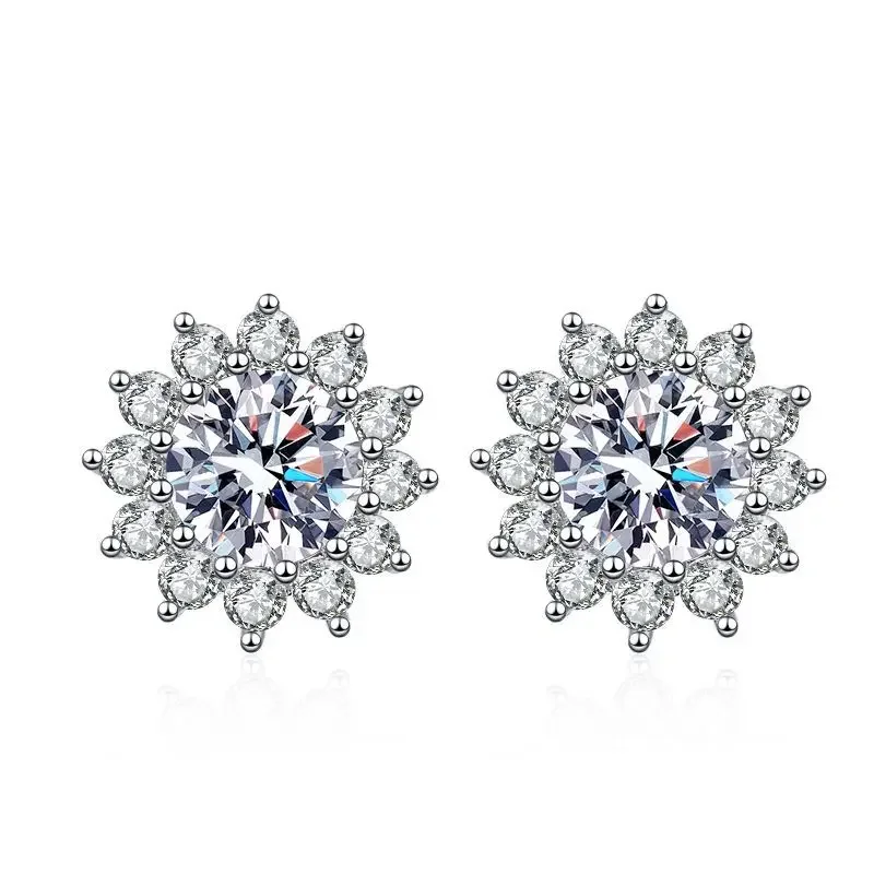 

S925 Silver Sunflower Earrings 50 Cents Per Carat D Color Mosonite Earrings Wholesale Women's Fashion Jewelry