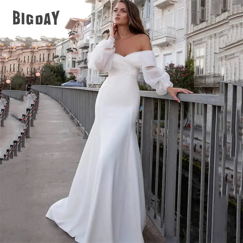 

Elegant Mermaid Wedding Dress Women Open Back Off The Shoulder Sweetheart Pleat Simple Bridal Gown Sweep Train Vestidos De Noiva