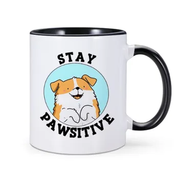 애완 동물 주인용 스테이 패시티브 커피 머그잔, 재미있는 강아지 11 Oz 도자기 홈 티 컵, 개 애호가 생일 선물, 긍정적인 삶 머그잔