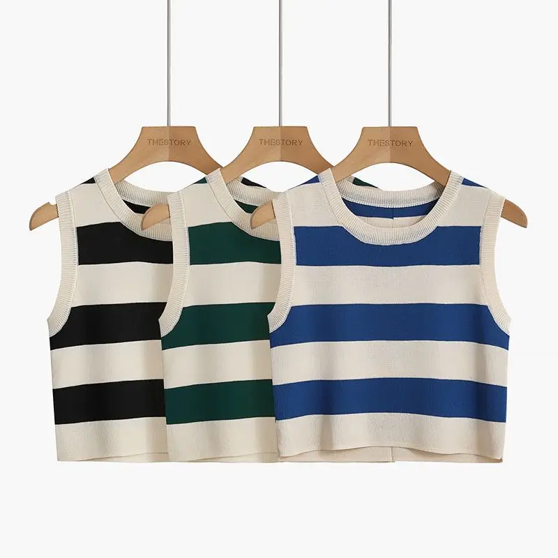 Striped Hot Girl Short Crop Top Ice Silk Knit Camisole Women's Summer 2023 Thin Crewneck Sleeveless Top
Striped Hot Girl Short Crop Top Ice Silk Knit Camisole Women's Summer 2023 Thin Crewneck Sleeveless Top