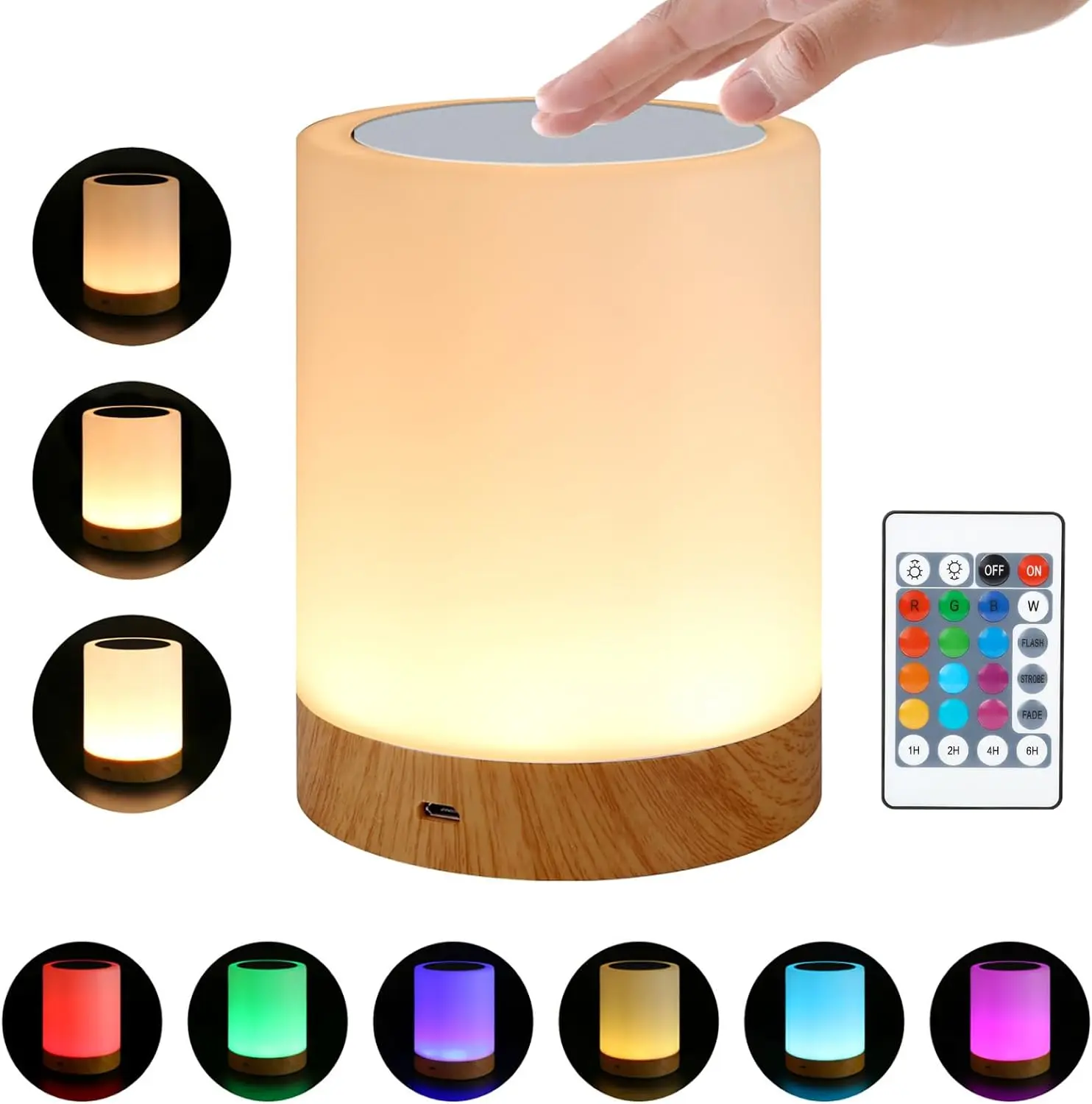 

Ночник с сенсорным датчиком, прикроватная настольная лампа для спальни, детская Портативная USB перезаряжаемая лампа с дистанционным управлением и регулируемой яркостью, 7 цветов, RGB Освещение