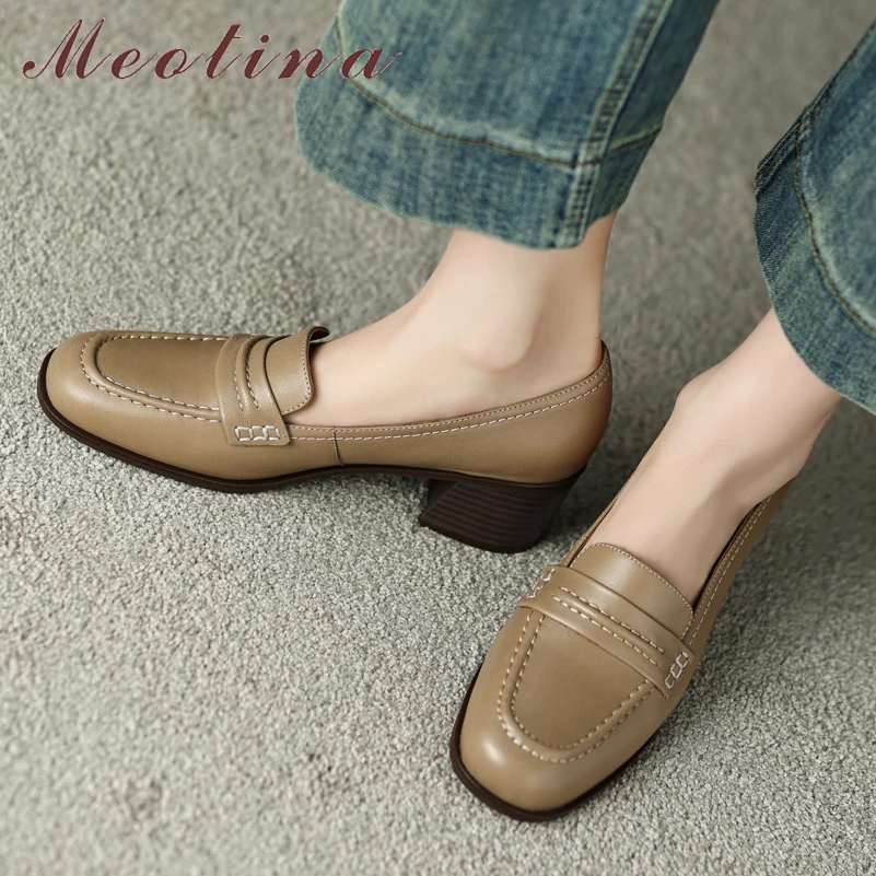 Meotina Women Genuine Leather Round Toe Mid Heel Loafers Pumps Thick Heels Sheepskin Fashion Ladies Spring Autumn Shoes Black 40
Meotina Women Genuine Leather Round Toe Mid Heel Loafers Pumps Thick Heels Sheepskin Fashion Ladies Spring Autumn Shoes Black 40
