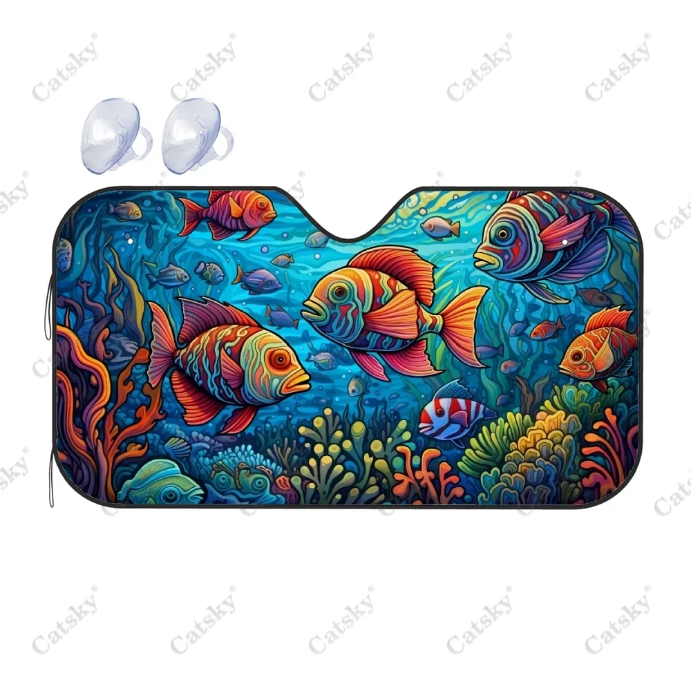 

Colorful Tropical Fishes Car Windshield Sunshade, Front Auto Car Windshield Sun Shade Blocks Uv Rays Sun Visor Protector