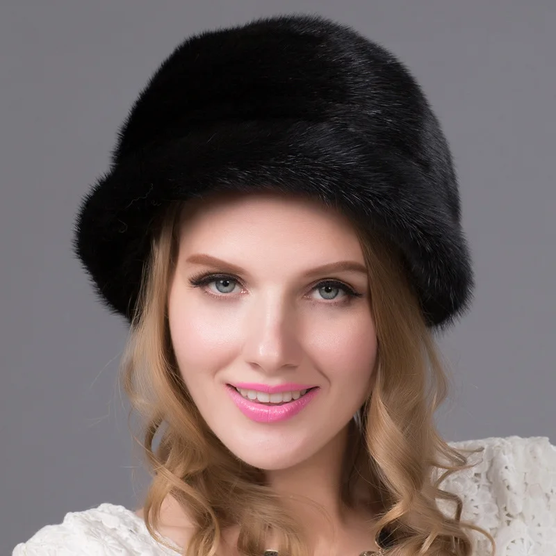 

Mink Leather Top Hat Imported Whole Mink Leather Top Hat Fashionable Women's Mink Fur Hat