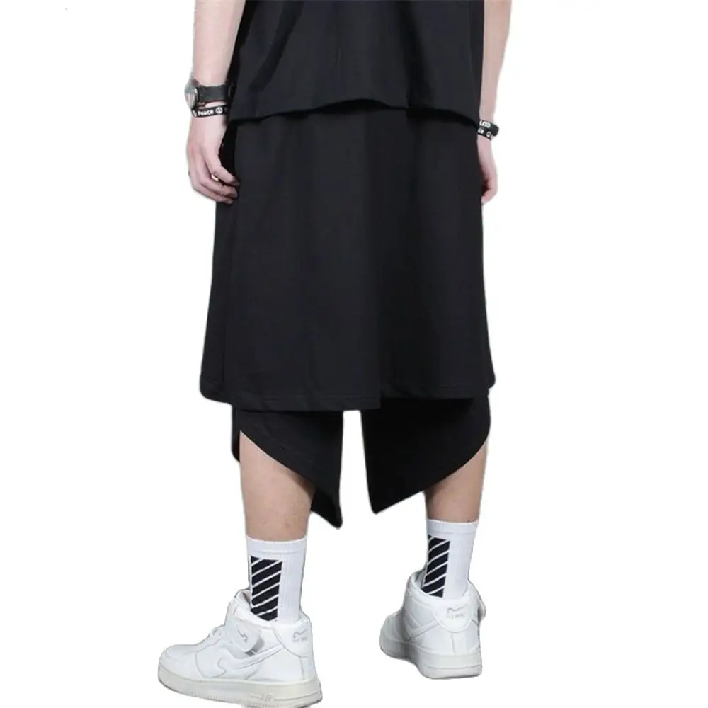 

Hip-Hop Shorts Male Hair Stylist Personality Fake Two Pieces Trousers Of Irregular Culottes Harem Cropped Pants Men 26-42