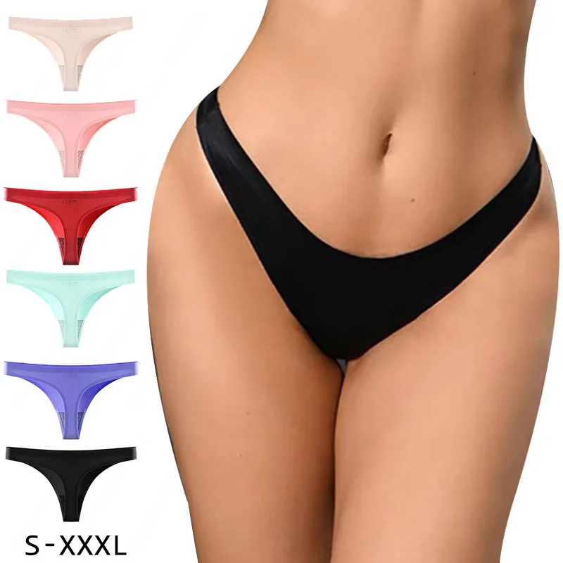 

Stretch Silk Macaron Low Rise Seamless Thong Panty Sexy Women Underwear Cotton Sports No-Show Panties Mini String Bikini Brief