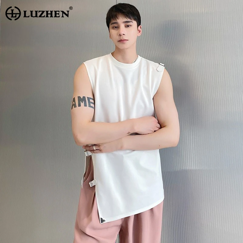 

LUZHEN Adjustable Belt Splicing Design Trendy Street Sleeveless Vests Original Personality Elegant Fashion Men Waistcoat LZ2565