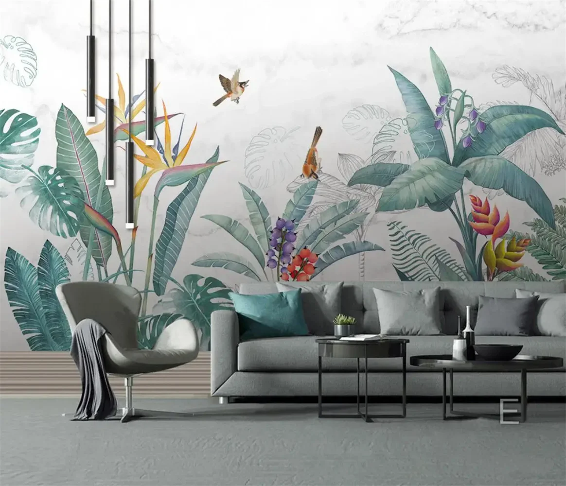 

Custom Photo Wallpaper For Bedroom Walls 3 D Art Plant Flower and Bird Study Living Room Backdrop 3D Mural Wall paper home Decor