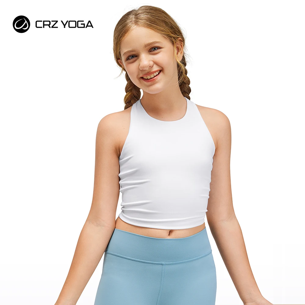 

CRZ YOGA Girls Butterluxe Double Lined Tank Tops High Neck Racerback Cropped Tanks Basic Sleeveless Dance Top