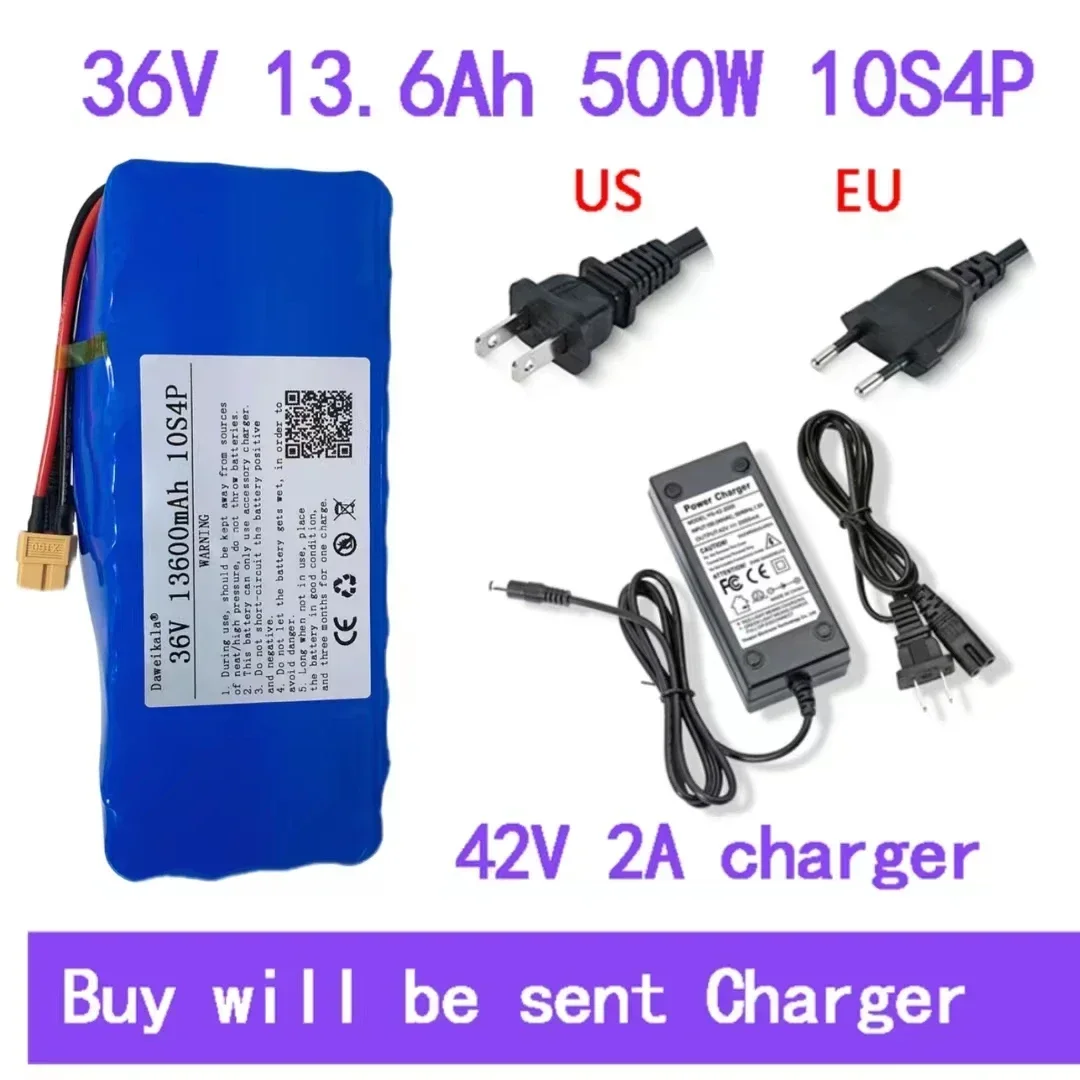 36V 13600mAh 500w 10S4P XT60 18650 Lithium ion Battery Pack 13.6Ah For 42V E-bike Electric bicycle Scooter with BMS+2A Charger 
36V 13600mAh 500w 10S4P XT60 18650 Lithium ion Battery Pack 13.6Ah For 42V E-bike Electric bicycle Scooter with BMS+2A Charger
