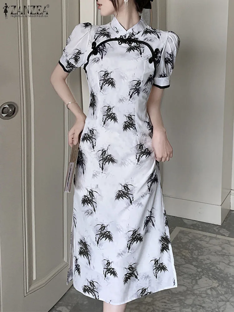 ZANZEA Elegant Bamboo Printed Midi Dress Side Slit Fashion Cheongsam Holiday Women Dress Summer Sheath Stand Collar Vintage Robe
ZANZEA Elegant Bamboo Printed Midi Dress Side Slit Fashion Cheongsam Holiday Women Dress Summer Sheath Stand Collar Vintage Robe