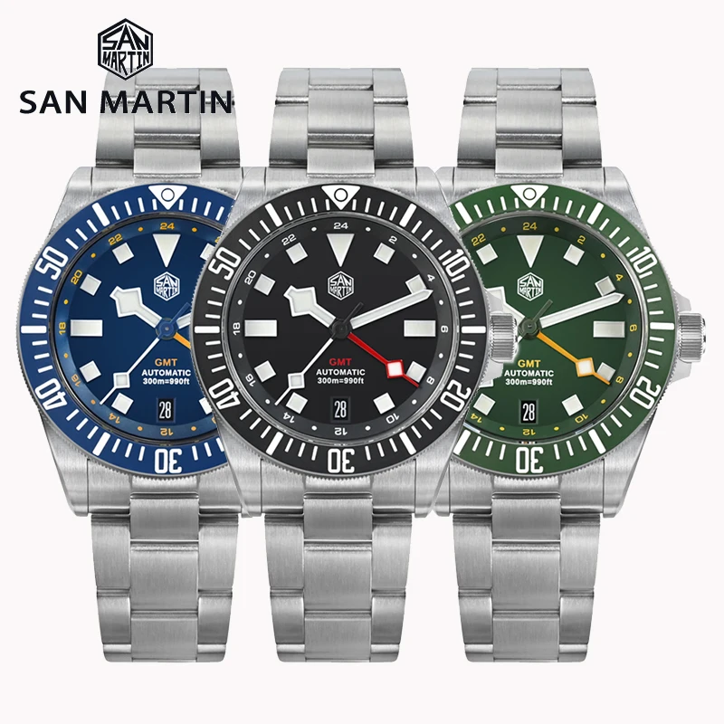 

WatchDives x San Martin SN0121 GMT Watch Steel Sapphire Glass Ceramic Bezel 300m Waterproof Luminous 39mm Luxury Dive Wristwatch