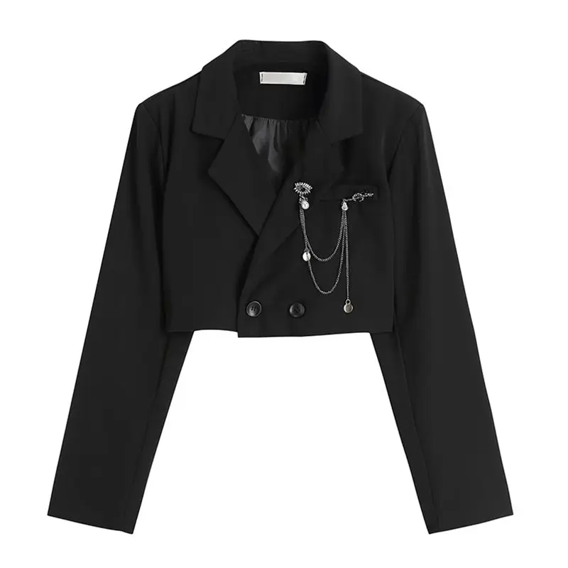 DAYIFUN New Pin Pendants Short Blazers Women Personality Lapel Long-sleeve Black Suits Coats Lady Versatile Cool Open Navel Tops
DAYIFUN New Pin Pendants Short Blazers Women Personality Lapel Long-sleeve Black Suits Coats Lady Versatile Cool Open Navel Tops