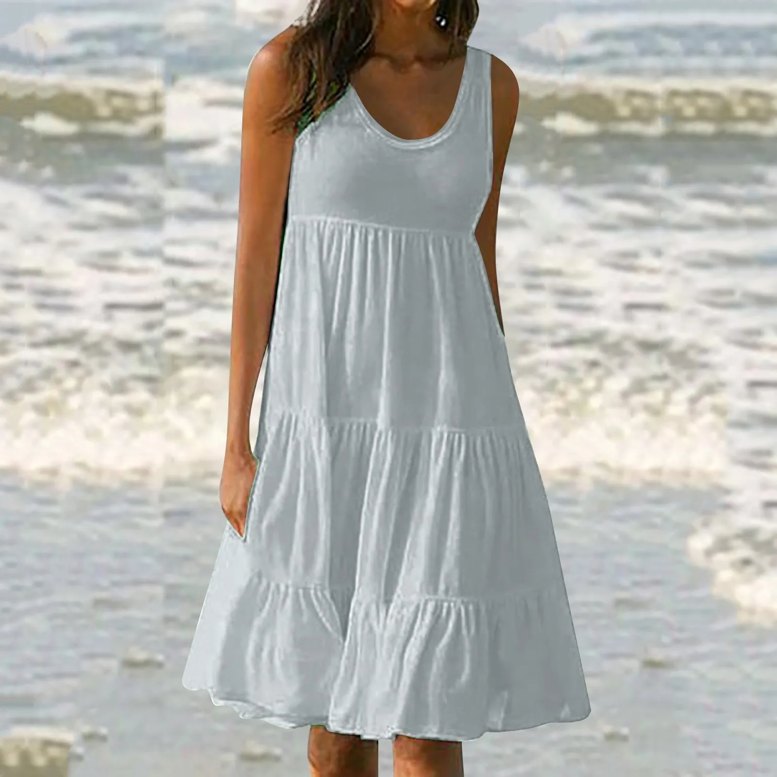 2023 Summer Retro Loose Women Solid Color Sleeveless O Neck Stitching Fashion Pleated A-line Casual Beach Dress Robe Vestidos
2023 Summer Retro Loose Women Solid Color Sleeveless O Neck Stitching Fashion Pleated A-line Casual Beach Dress Robe Vestidos