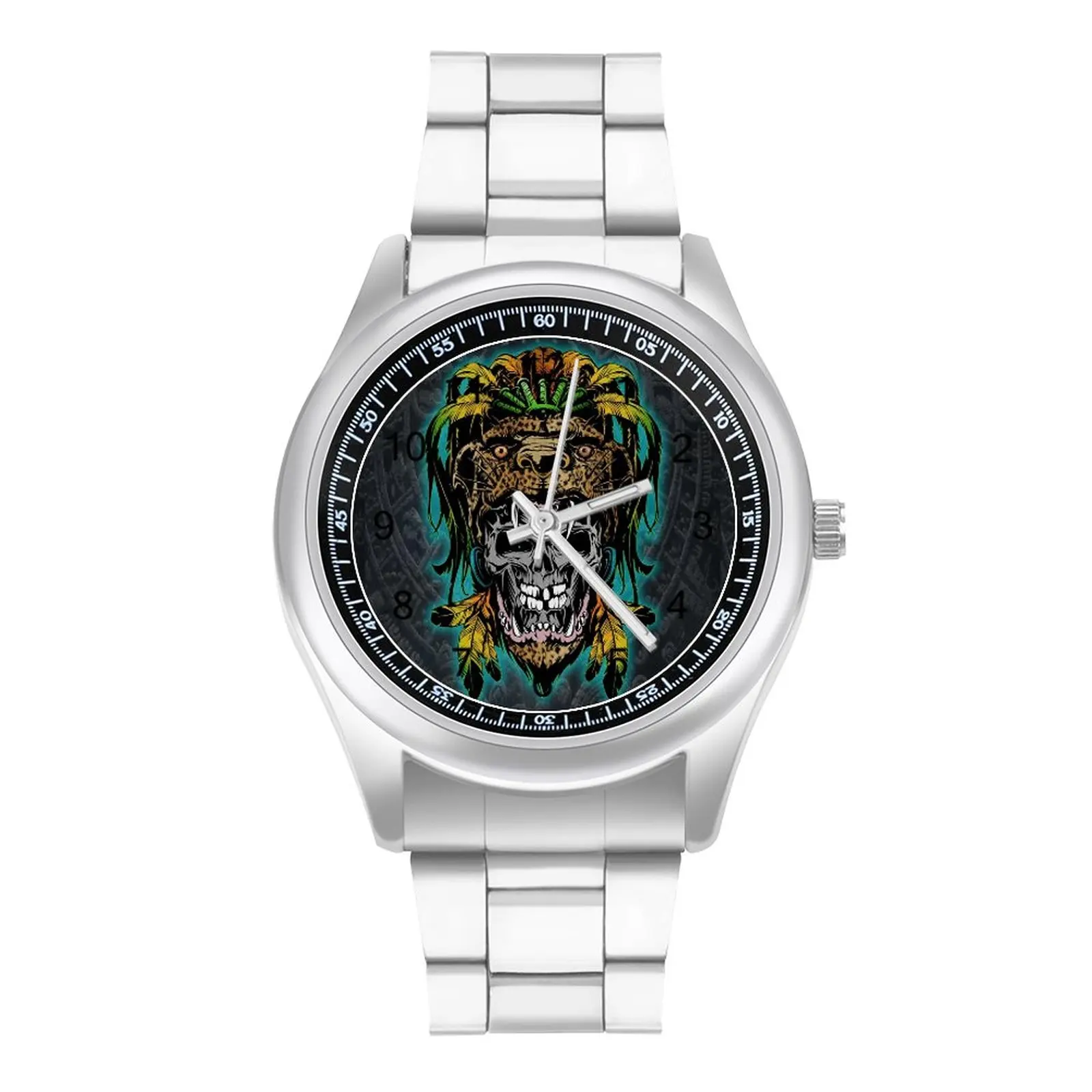 

Mayan Skull Printed Quartz Watch Skeleton Scary Dead Man Stainless Photo Wrist Watch Female Travel Colored Photo Wristwatch