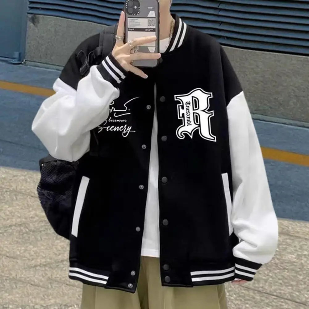 Single-breasted Jacket Stylish Fall Winter Men's Baseball Coat Letter Print Stand Collar High Street Style Single-breasted
Single-breasted Jacket Stylish Fall Winter Men's Baseball Coat Letter Print Stand Collar High Street Style Single-breasted