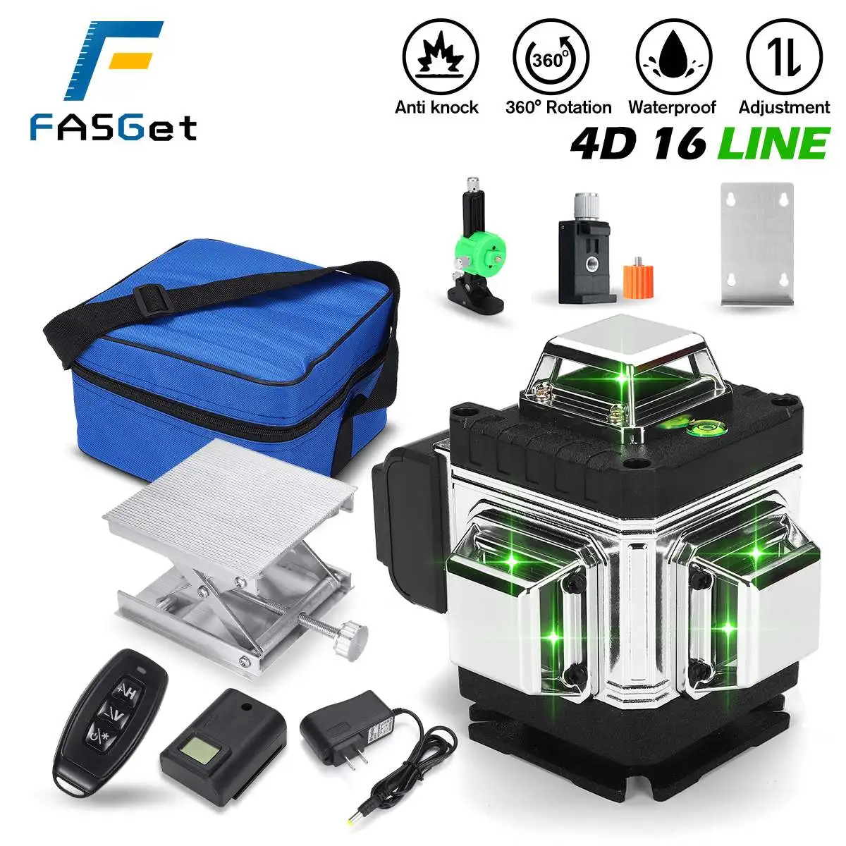 FASGET 16 Lines 4D Laser Level Level Self-Leveling 360 Horizontal And Vertical Cross Super Powerful Green Laser Level Automatic
FASGET 16 Lines 4D Laser Level Level Self-Leveling 360 Horizontal And Vertical Cross Super Powerful Green Laser Level Automatic