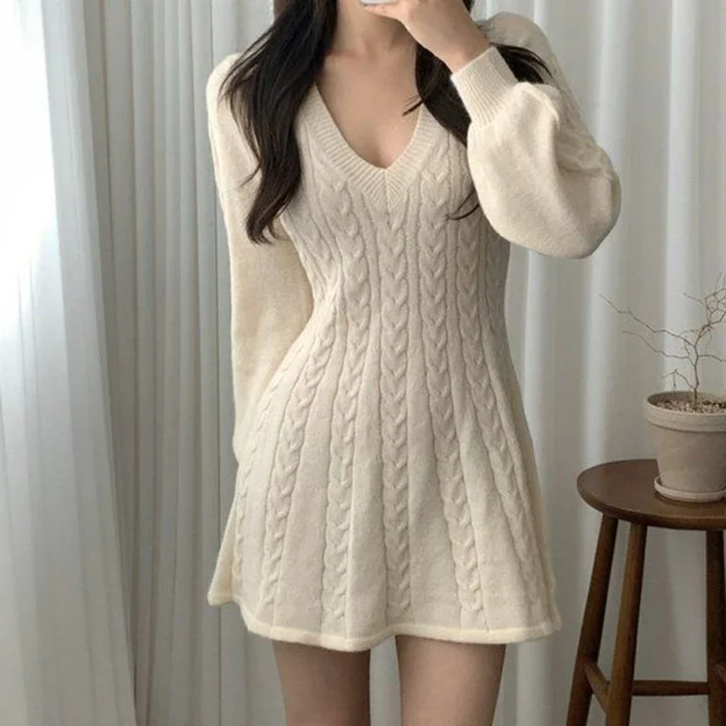 Autumn Winter Long Sleeve Knitted Dress Women Korean V Neck Sweater Dresses Woman 2023 new Solid Color One-Piece Dress Ladies
Autumn Winter Long Sleeve Knitted Dress Women Korean V Neck Sweater Dresses Woman 2023 new Solid Color One-Piece Dress Ladies