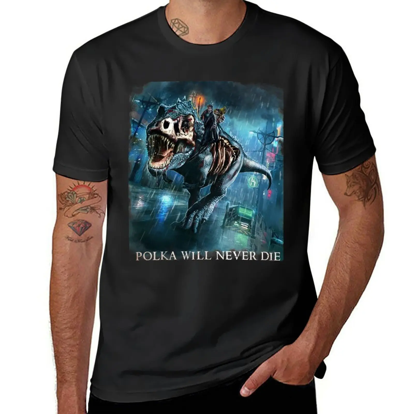 

New Polka will never Die Riding A Rex Harry Random Destruction Dresden T-Shirt plus size tops anime clothes mens clothes