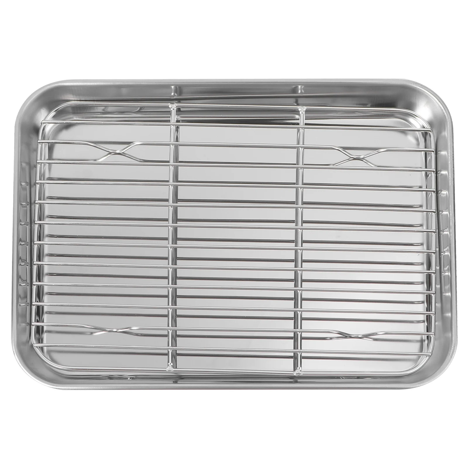 2 Pieces One Set Rectangular Baking Tray Draining Oil with Grid Rack Stainless Steel Baking Pan Sheet with Removable Cooling
2 Pieces One Set Rectangular Baking Tray Draining Oil with Grid Rack Stainless Steel Baking Pan Sheet with Removable Cooling