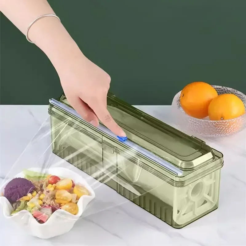

Slide Fixing Kitchen Aluminum Tool Plastic Cutter Wrap Food Storage Film Cling Holder Dispenser Film Sharp Foil With Cutter