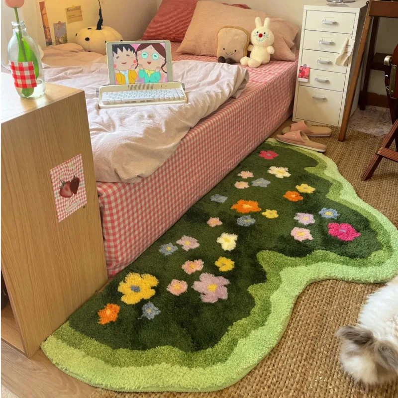 

3D Forest Garden Flower Tufted Rug Soft Baby Room Decoration Tufting Carpet Non-slip Floor Foots Mats Bedroom Grassland Bed Rugs