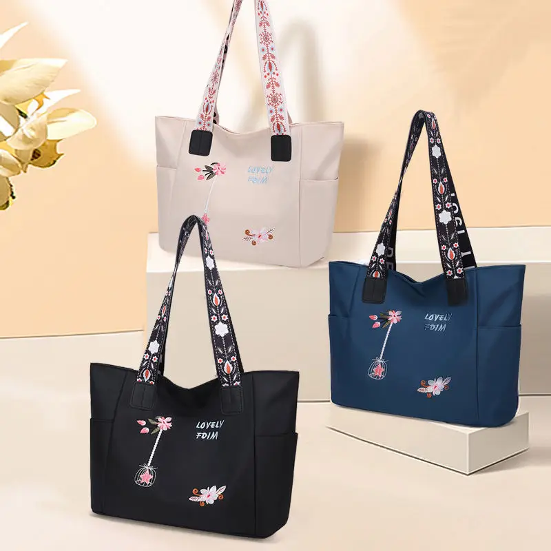 

New Embroidery Oxford Tote Bag Female Lare Capacity Travel Bag Waterproof Shopping Handbag Shopping Mobile Phone Mommy Bag