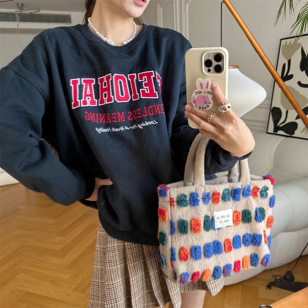 Color Plush Dots Women's Bento Handbags Retro Design Female Fluffy Bucket Bags Large Capacity Shoulder Bag Purse Casual Tote 11 Mallzona S9376ebe87c984ef19cd568a83b1ddb41A Color Plush Dots Women's Bento Handbags Retro Design Female Fluffy Bucket Bags Large Capacity Shoulder Bag Purse Casual Tote Mallzona