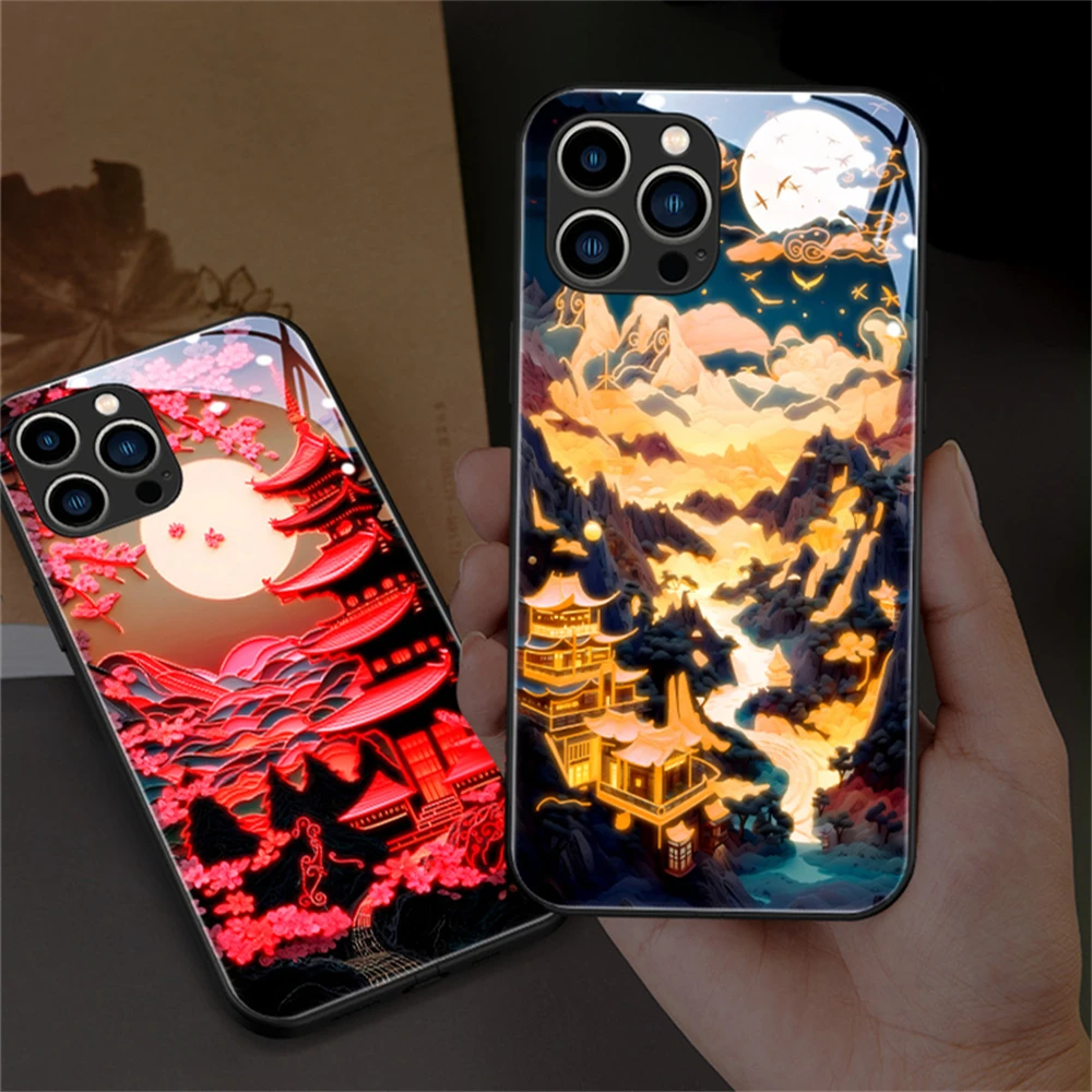 

2024 Traditional Landscape Design LED Phone Cover For Honor 50 60 70 80 Pro Huawei Nova 7 8 9 10 11 Glitter Glass Back Case