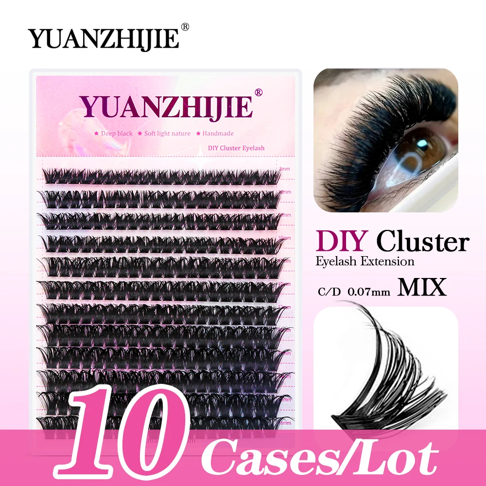 

YUANZHIJIE 10Cases/Lot DIY Fluffy Thick Cross Eyelashes Extension 144PCS Cluster C/D Curl 8-16mm&Mix Volume False Lashes Makeup