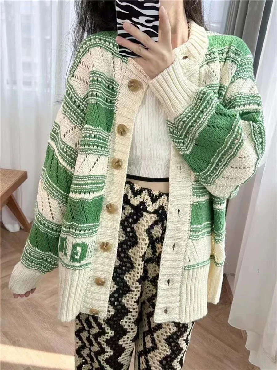 Women Wool Cardigan Striped Single Breasted Long Sleeve O-Neck Femme Casual Autumn Winter Sweater 
Women Wool Cardigan Striped Single Breasted Long Sleeve O-Neck Femme Casual Autumn Winter Sweater