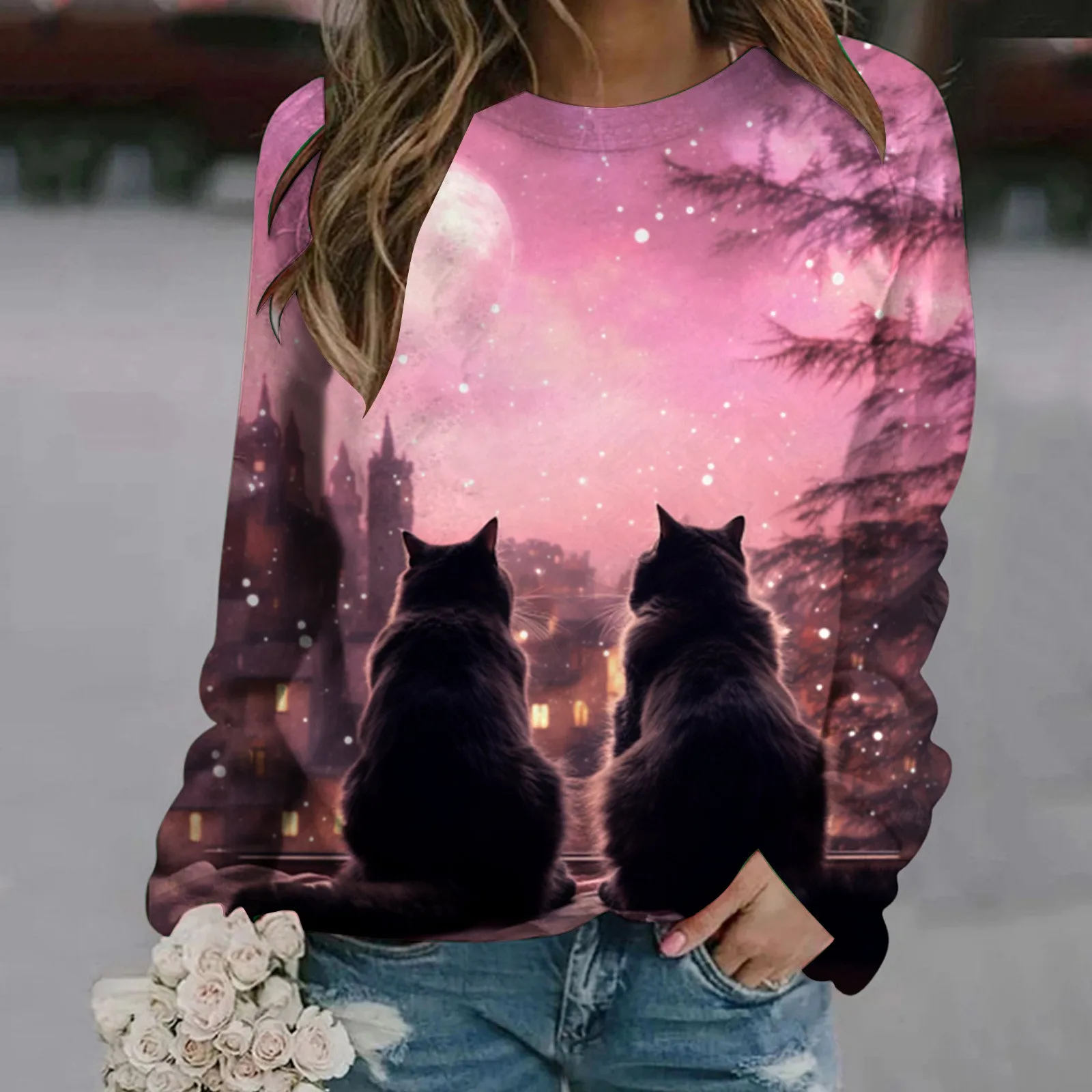 Womens Fashion Autumn And Winter Valentines Day Cat Print Round Neck Long Sleeve Casual Hatless Large Womens Sweatshirt No Hood
Womens Fashion Autumn And Winter Valentines Day Cat Print Round Neck Long Sleeve Casual Hatless Large Womens Sweatshirt No Hood