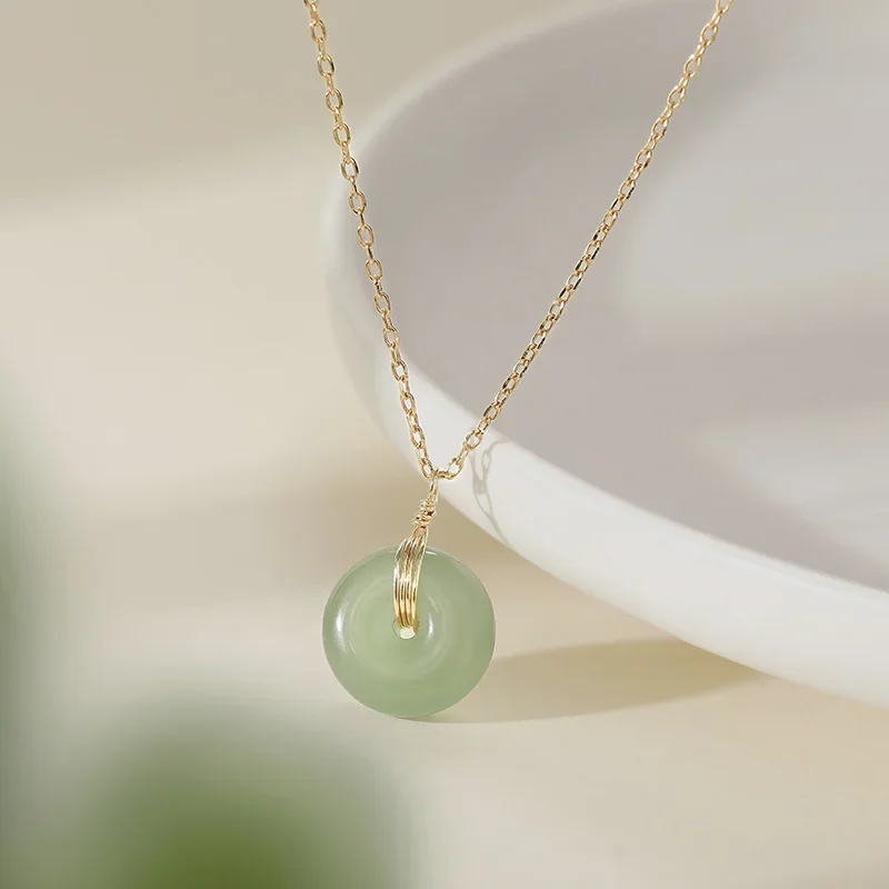 

Real Hetian Jade Donut Pendant 18K Gold Plated Necklace Natural Jewelry Charm Gemstone Carved Talismans Energy Chain Choker Gift